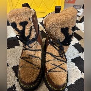LV Fashion Brown and Black Shearling Boots